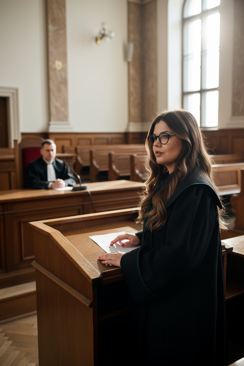 Adwokat Aleksandra Kursa w sali sądowej
